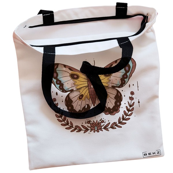 Geanta Canvas Tote pentru femei Brown Butterfly 38x34.5 cm Alba BEKZ® 1