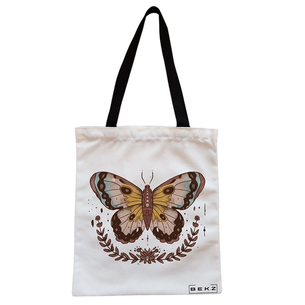 Geanta Canvas Tote pentru femei Brown Butterfly 38x34.5 cm Alba BEKZ®