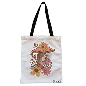 Geanta Canvas Tote pentru femei Colorful Mushrooms 10, 38x34.5 cm, Alba, BEKZ®