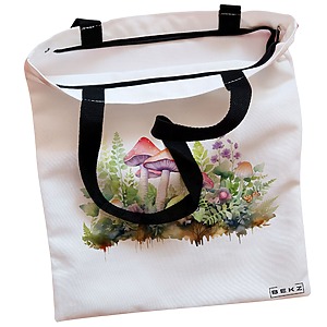Alternative view of Geanta Canvas Tote pentru femei Colorful Mushrooms 11, 38x34.5 cm, Alba, BEKZ®