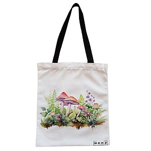 Geanta Canvas Tote pentru femei Colorful Mushrooms 11, 38x34.5 cm, Alba, BEKZ®
