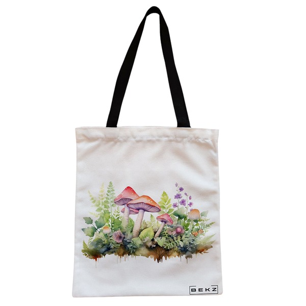 Geanta Canvas Tote pentru femei Colorful Mushrooms 11 38x34.5 cm Alba BEKZ®