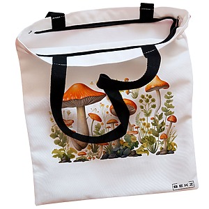 Alternative view of Geanta Canvas Tote pentru femei Colorful Mushrooms 12, 38x34.5 cm, Alba, BEKZ®
