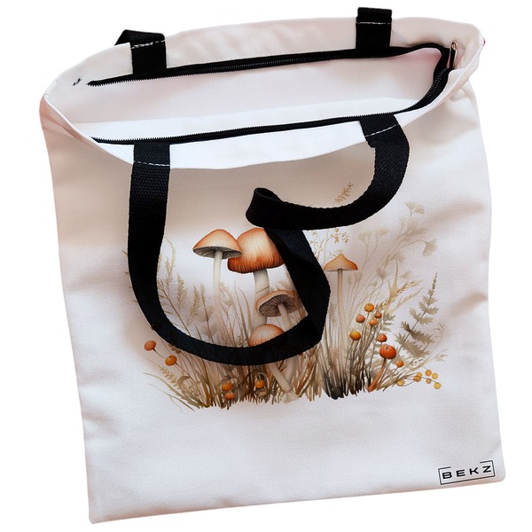 Geanta Canvas Tote pentru femei Colorful Mushrooms 12 38x34.5 cm Alba BEKZ® 1