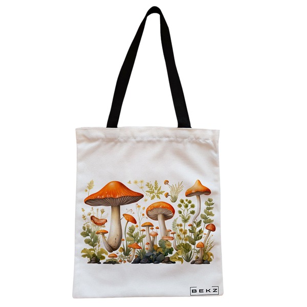 Geanta Canvas Tote pentru femei Colorful Mushrooms 12 38x34.5 cm Alba BEKZ® 3