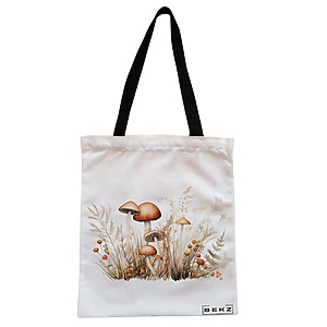Geanta Canvas Tote pentru femei Colorful Mushrooms 12, 38x34.5 cm, Alba, BEKZ®