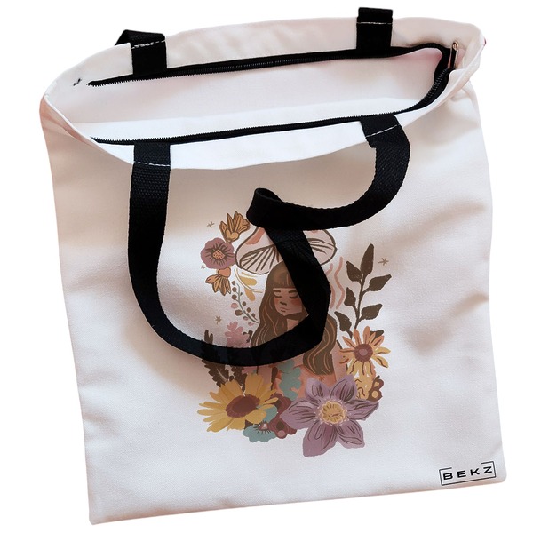 Geanta Canvas Tote pentru femei Colorful Mushrooms 3 38x34.5 cm Alba BEKZ® 1