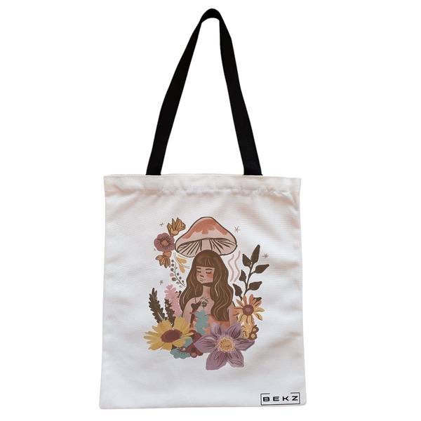 Geanta Canvas Tote pentru femei Colorful Mushrooms 3 38x34.5 cm Alba BEKZ®