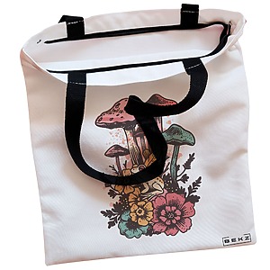 Alternative view of Geanta Canvas Tote pentru femei Colorful Mushrooms, 38x34.5 cm, Alba, BEKZ®