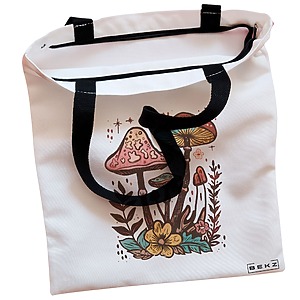 Alternative view of Geanta Canvas Tote pentru femei Colorful Mushrooms 4, 38x34.5 cm, Alba, BEKZ®