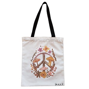 Geanta Canvas Tote pentru femei Colorful Mushrooms 5, 38x34.5 cm, Alba, BEKZ®