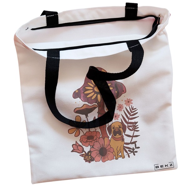 Geanta Canvas Tote pentru femei Colorful Mushrooms 6 38x34.5 cm Alba BEKZ® 1