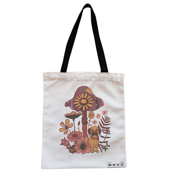 Geanta Canvas Tote pentru femei Colorful Mushrooms 6 38x34.5 cm Alba BEKZ®