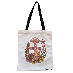 Geanta Canvas Tote pentru femei Colorful Mushrooms 7, 38x34.5 cm, Alba, BEKZ®