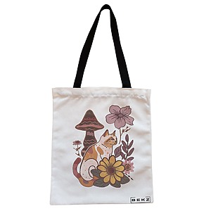 Geanta Canvas Tote pentru femei Colorful Mushrooms 8, 38x34.5 cm, Alba, BEKZ®