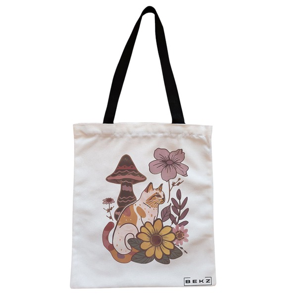 Geanta Canvas Tote pentru femei Colorful Mushrooms 8 38x34.5 cm Alba BEKZ®