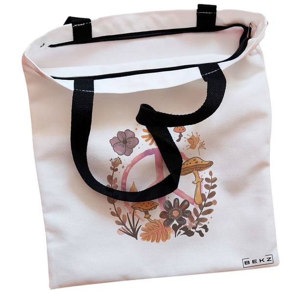 Geanta Canvas Tote pentru femei Colorful Mushrooms 9 38x34.5 cm Alba BEKZ® 1