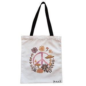 Geanta Canvas Tote pentru femei Colorful Mushrooms 9, 38x34.5 cm, Alba, BEKZ®