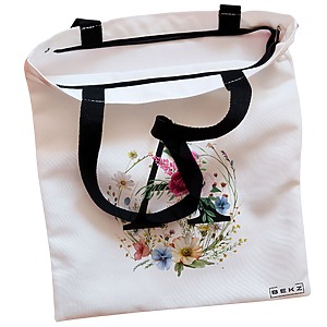 Alternative view of Geanta Canvas Tote pentru femei, Cu litera A in Coronita Florala, 38x34.5 cm, Alba, BEKZ®
