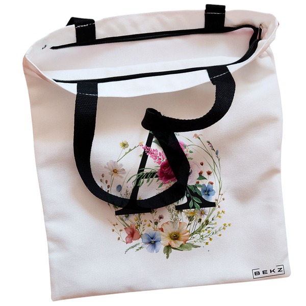 Geanta Canvas Tote pentru femei, Cu litera A in Coronita Florala, 38x34.5 cm, Alba, BEKZ® 2 Geanta Canvas Tote pentru femei Cu litera A in Coronita Florala 38x34.5 cm Alba BEKZ® 1