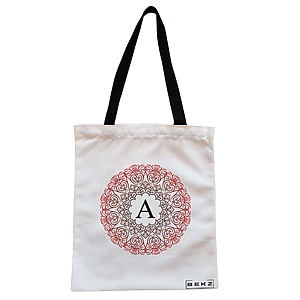 Geanta Canvas Tote pentru femei, Cu litera A si Mandala, 38x34.5 cm, Alba, BEKZ®