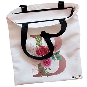 Alternative view of Geanta Canvas Tote pentru femei, Cu litera B Rose Gold si Trandafiri, 38x34.5 cm, Alba, BEKZ®