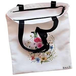 Alternative view of Geanta Canvas Tote pentru femei, Cu litera B in Coronita Florala, 38x34.5 cm, Alba, BEKZ®