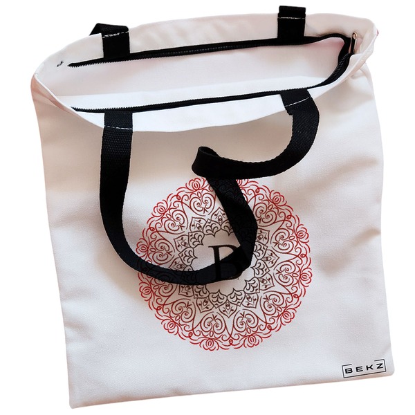 Geanta Canvas Tote pentru femei, Cu litera B si Mandala, 38x34.5 cm, Alba, BEKZ® 2 Geanta Canvas Tote pentru femei Cu litera B si Mandala 38x34.5 cm Alba BEKZ® 1