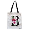 Geanta Canvas Tote pentru femei, Cu litera B si Trandafiri, 38x34.5 cm, Alba, BEKZ®