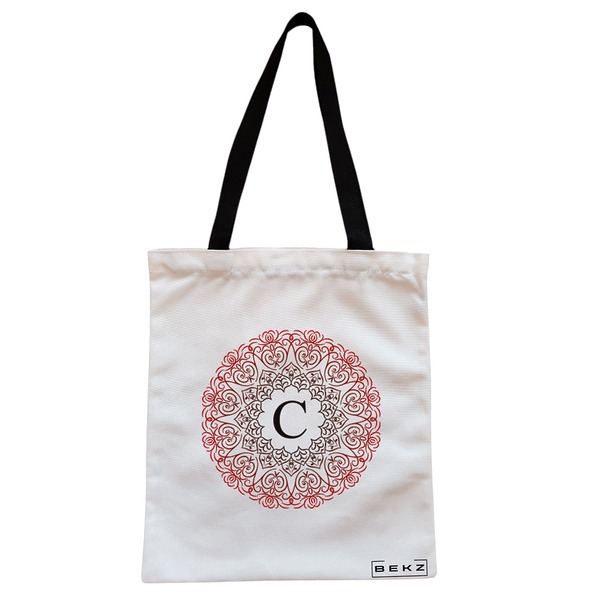 Geanta Canvas Tote pentru femei, Cu litera C si Mandala, 38x34.5 cm, Alba, BEKZ® 1 Geanta Canvas Tote pentru femei Cu litera C si Mandala 38x34.5 cm Alba BEKZ®