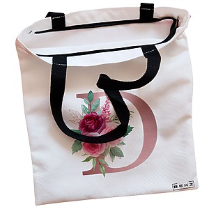Alternative view of Geanta Canvas Tote pentru femei, Cu litera D Rose Gold si Trandafiri, 38x34.5 cm, Alba, BEKZ®