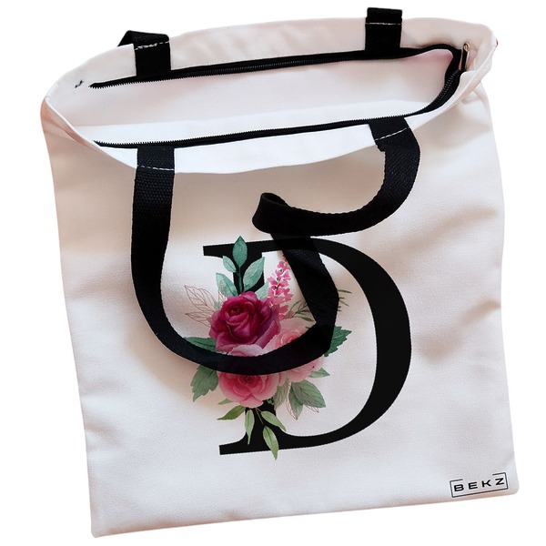 Geanta Canvas Tote pentru femei, Cu litera D si Trandafiri, 38x34.5 cm, Alba, BEKZ® 2 Geanta Canvas Tote pentru femei Cu litera D si Trandafiri 38x34.5 cm Alba BEKZ® 1