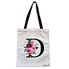 Geanta Canvas Tote pentru femei, Cu litera D si Trandafiri, 38x34.5 cm, Alba, BEKZ®