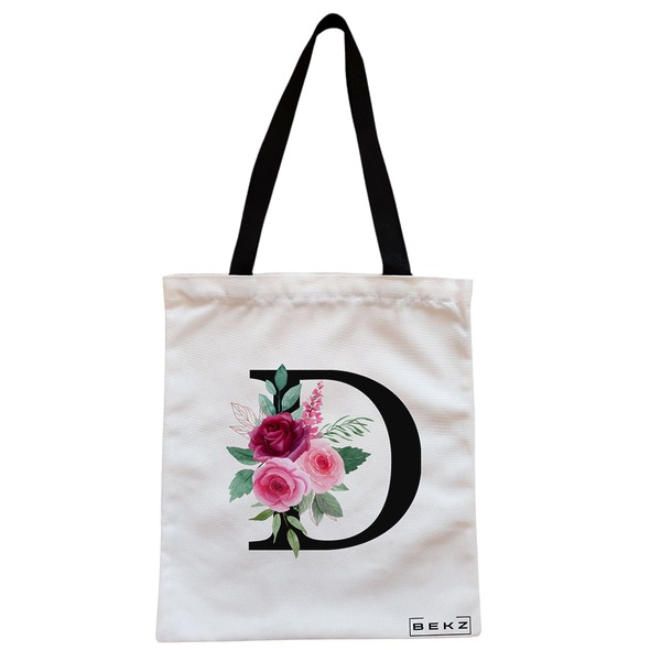 Geanta Canvas Tote pentru femei, Cu litera D si Trandafiri, 38x34.5 cm, Alba, BEKZ® 1 Geanta Canvas Tote pentru femei Cu litera D si Trandafiri 38x34.5 cm Alba BEKZ®