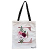 Geanta Canvas Tote pentru femei, Cu litera E Rose Gold si Trandafiri, 38x34.5 cm, Alba, BEKZ®