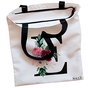 Alternative view of Geanta Canvas Tote pentru femei, Cu litera E si Trandafiri, 38x34.5 cm, Alba, BEKZ®