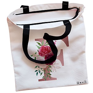 Alternative view of Geanta Canvas Tote pentru femei, Cu litera F Rose Gold si Trandafiri, 38x34.5 cm, Alba, BEKZ®