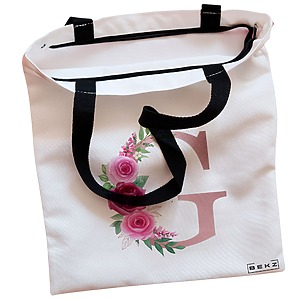 Alternative view of Geanta Canvas Tote pentru femei, Cu litera G Rose Gold si Trandafiri, 38x34.5 cm, Alba, BEKZ®