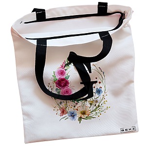 Alternative view of Geanta Canvas Tote pentru femei, Cu litera G in Coronita Florala, 38x34.5 cm, Alba, BEKZ®
