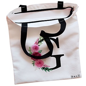 Alternative view of Geanta Canvas Tote pentru femei, Cu litera G si Trandafiri, 38x34.5 cm, Alba, BEKZ®