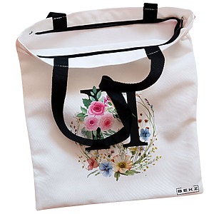 Alternative view of Geanta Canvas Tote pentru femei, Cu litera H in Coronita Florala, 38x34.5 cm, Alba, BEKZ®