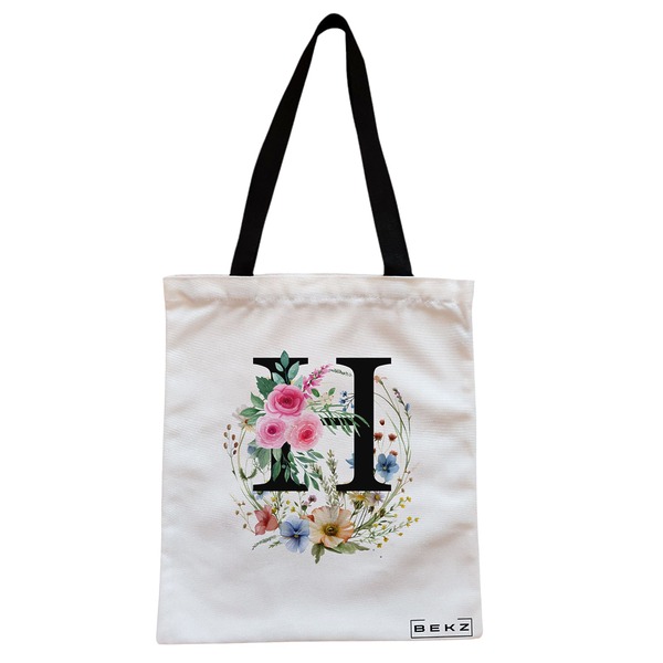 Geanta Canvas Tote pentru femei, Cu litera H in Coronita Florala, 38x34.5 cm, Alba, BEKZ® 1 Geanta Canvas Tote pentru femei Cu litera H in Coronita Florala 38x34.5 cm Alba BEKZ®