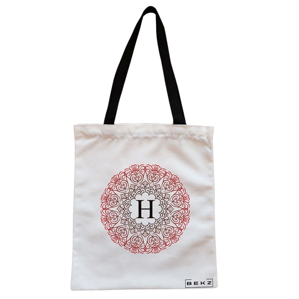 Geanta Canvas Tote pentru femei, Cu litera H si Mandala, 38x34.5 cm, Alba, BEKZ® 1 Geanta Canvas Tote pentru femei Cu litera H si Mandala 38x34.5 cm Alba BEKZ®