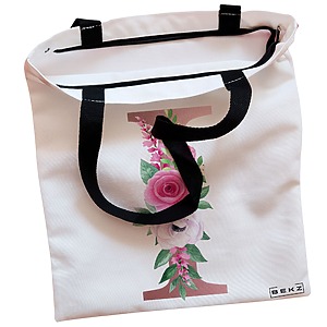 Alternative view of Geanta Canvas Tote pentru femei, Cu litera I Rose Gold si Trandafiri, 38x34.5 cm, Alba, BEKZ®