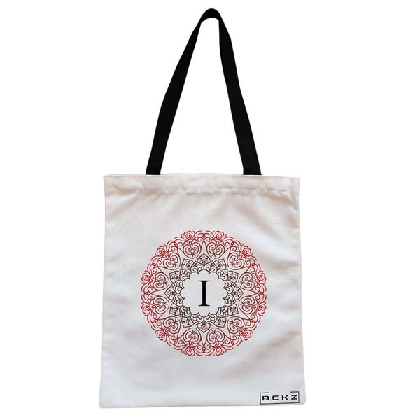 Geanta Canvas Tote pentru femei, Cu litera I si Mandala, 38x34.5 cm, Alba, BEKZ® 1 Geanta Canvas Tote pentru femei Cu litera I si Mandala 38x34.5 cm Alba BEKZ®