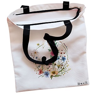 Alternative view of Geanta Canvas Tote pentru femei, Cu litera J in Coronita Florala, 38x34.5 cm, Alba, BEKZ®
