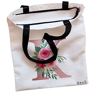 Alternative view of Geanta Canvas Tote pentru femei, Cu litera K Rose Gold si Trandafiri, 38x34.5 cm, Alba, BEKZ®