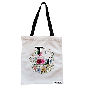 Geanta Canvas Tote pentru femei, Cu litera L in Coronita Florala, 38x34.5 cm, Alba, BEKZ®