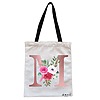 Geanta Canvas Tote pentru femei, Cu litera M Rose Gold si Trandafiri, 38x34.5 cm, Alba, BEKZ®