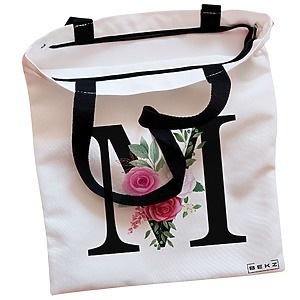 Alternative view of Geanta Canvas Tote pentru femei, Cu litera M si Trandafiri, 38x34.5 cm, Alba, BEKZ®